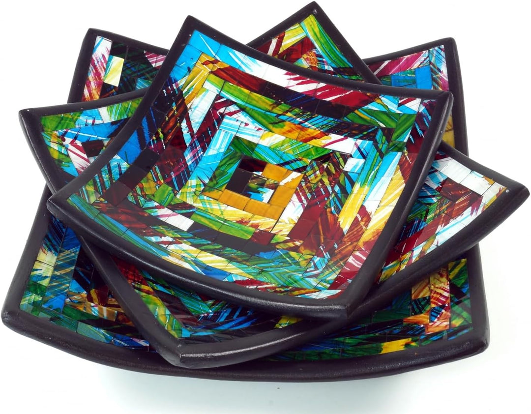 GURU SHOP Eckige Mosaikschale, Untersetzer, Dekoschale, Handgearbeitete Keramik & Glas Obst Schale -