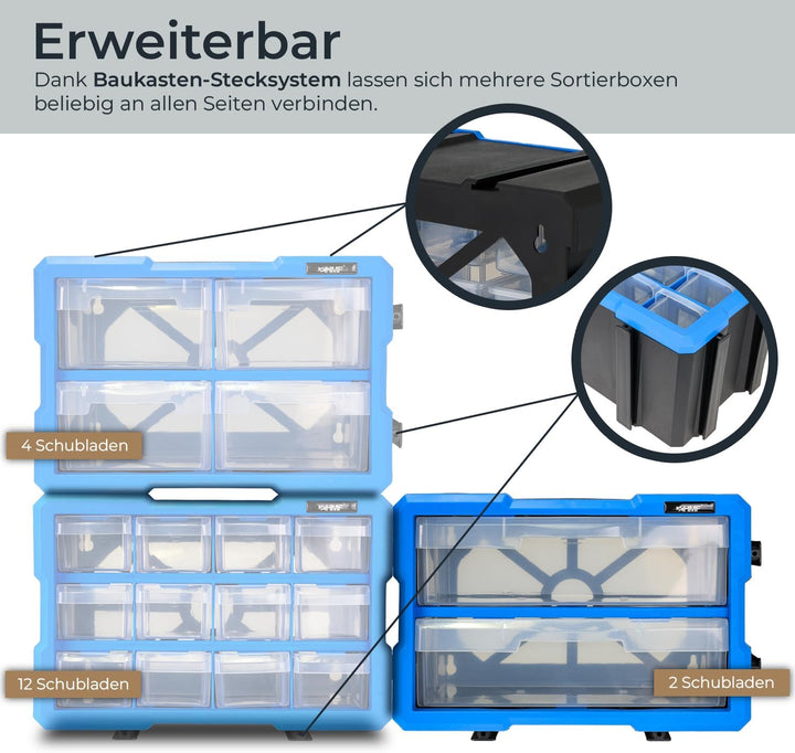HMF Sortierbox für Kleinteile mit 2 Schubladen, erweiterbarer Sortimentskasten für Schrauben und Wer