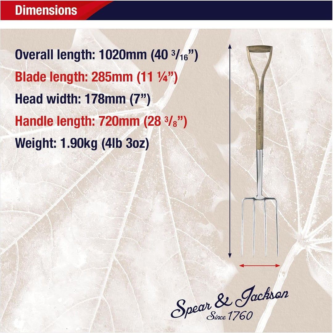 Spear & Jackson 4550DF Traditional Rostfreie Grabegabel Grabgabel, Grabgabel