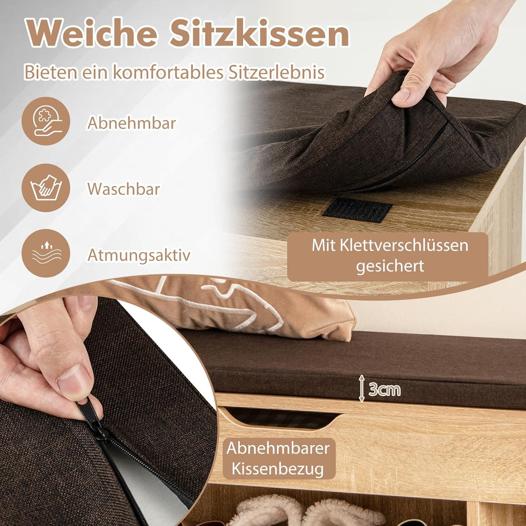 COSTWAY Schuhbank mit Sitzfläche und Stauraum, 104 x 30 x 48 cm, Garderobenbank Schuhregal Holz, Sch