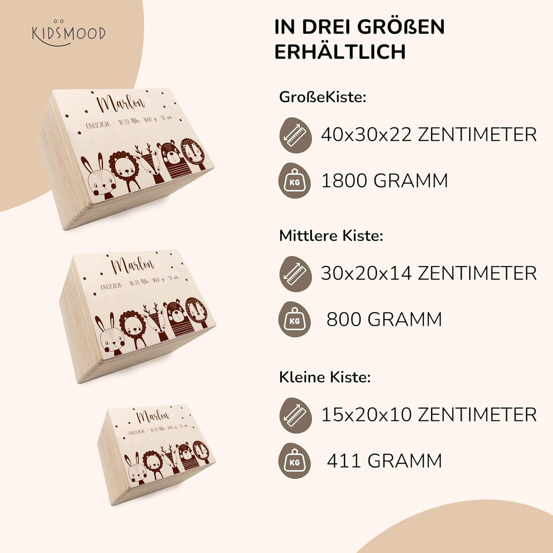 KIDSMOOD - Erinnerungsbox Baby, personalisierte Holzkiste mit Deckel, Ideal zur Aufbewahrung von Eri