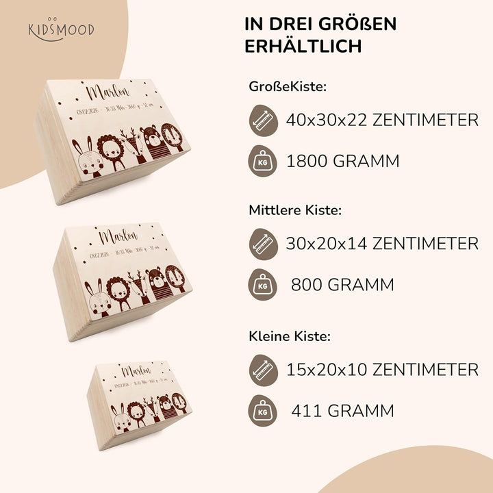 KIDSMOOD - Erinnerungsbox Baby, personalisierte Holzkiste mit Deckel, Ideal zur Aufbewahrung von Eri