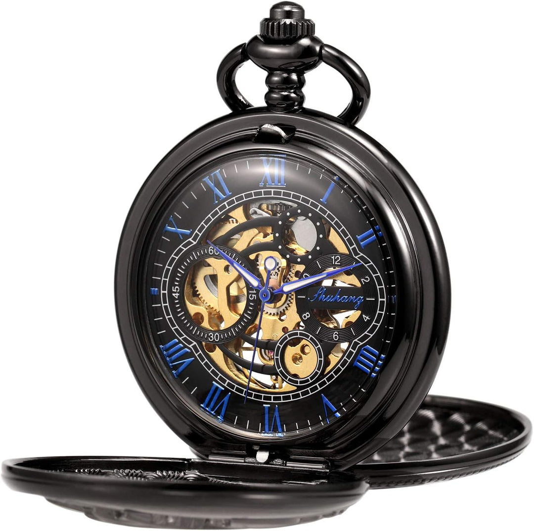 TREEWETO Fullmetal Alchemist Skeleton Steampunk Taschenuhr Mechanische Doppelabdeckung Taschenuhr mi