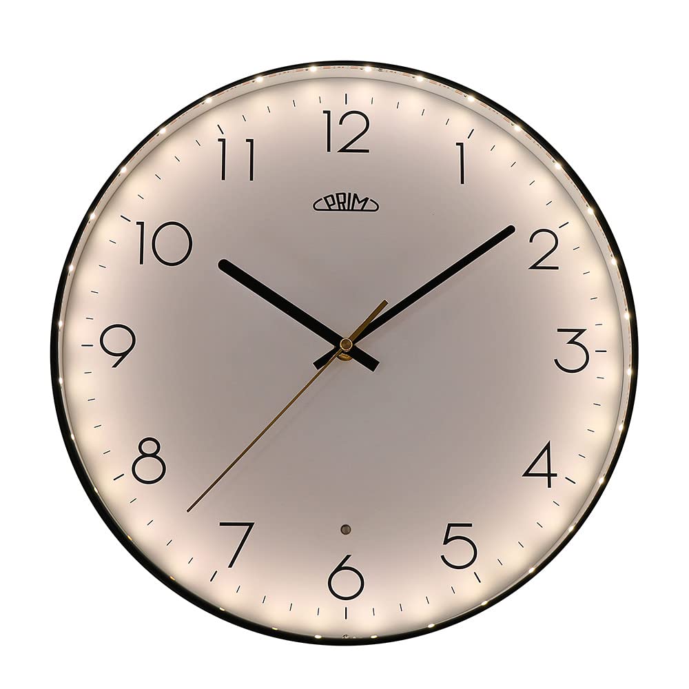 PRIM Sense Leuchtende Design Kunstoff Wanduhr, Weiss/Schwarz, Licht- und Geräusch-Sensor, Quarz-Uhrw