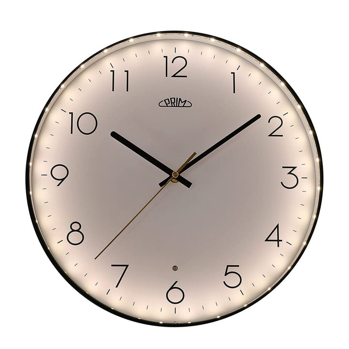 PRIM Sense Leuchtende Design Kunstoff Wanduhr, Weiss/Schwarz, Licht- und Geräusch-Sensor, Quarz-Uhrw