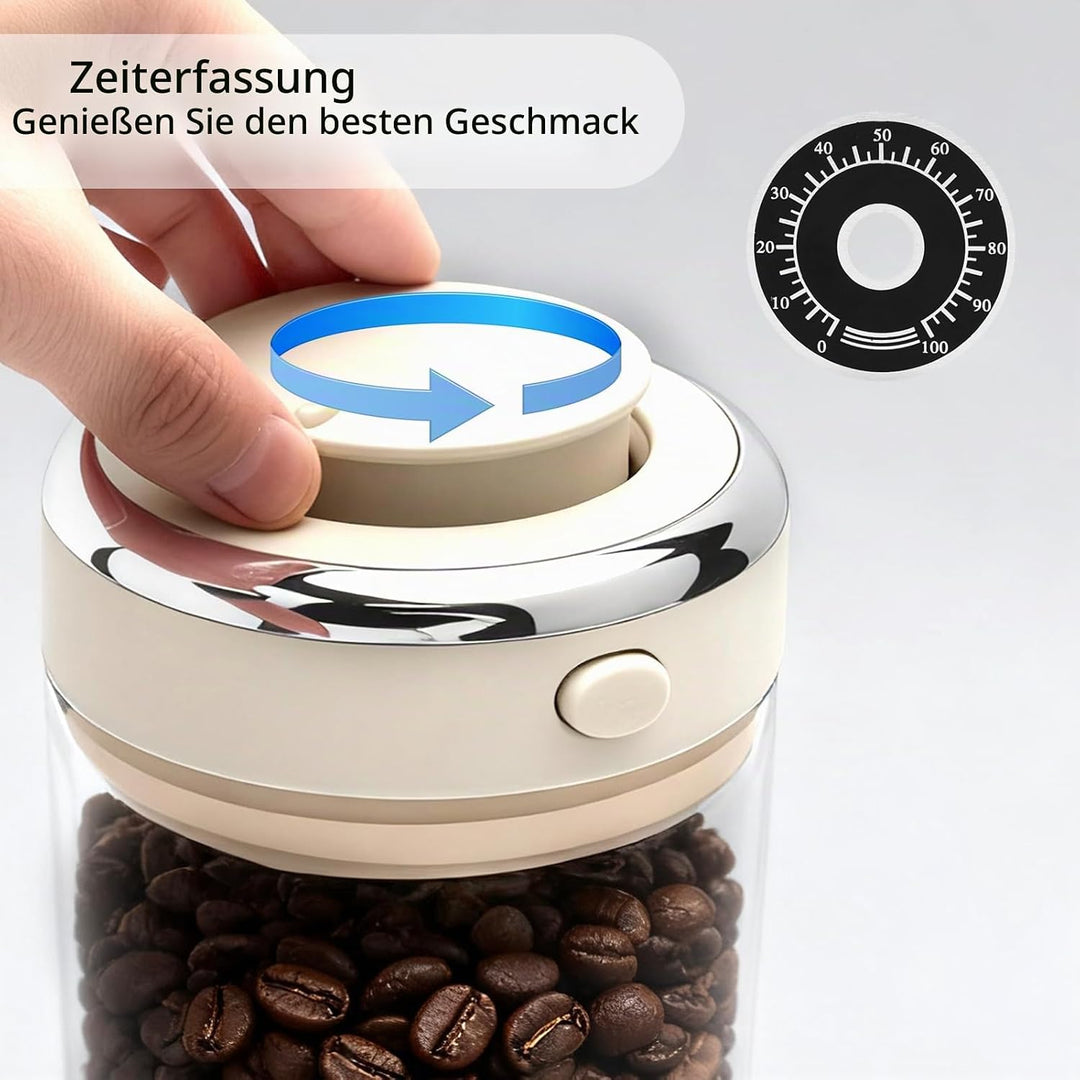 Vakuum Glas Kaffeedose Luftdicht, 1.1L Vakuum Kaffeedose mit Auslassventil und Datumsanzeige, Kaffee