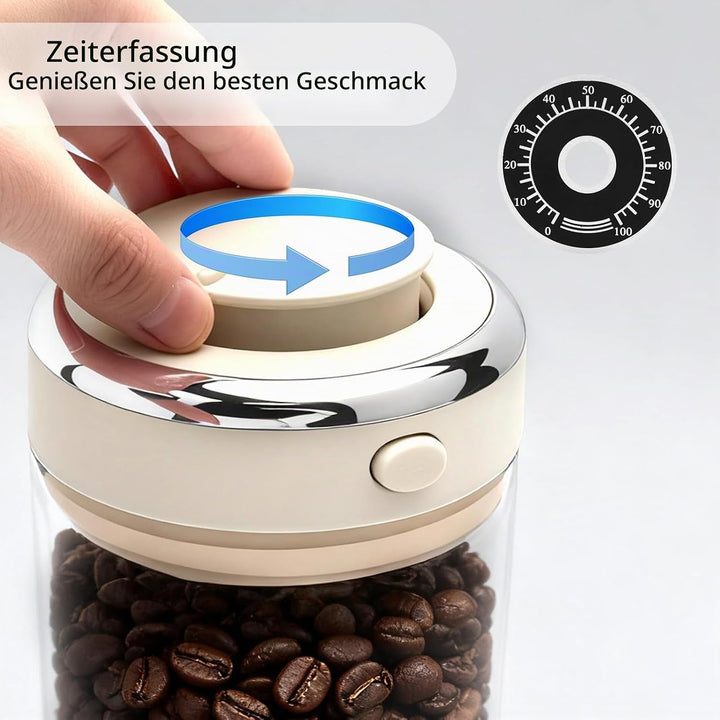 Vakuum Glas Kaffeedose Luftdicht, 1.1L Vakuum Kaffeedose mit Auslassventil und Datumsanzeige, Kaffee