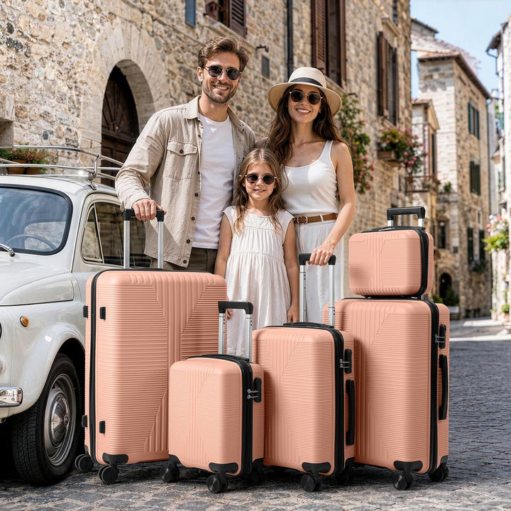 LEADZM Koffer Set 5 teilig mit Kosmetikkoffer aus PP (Altrosa) | 4x stossfester, kältefest bis -35 °