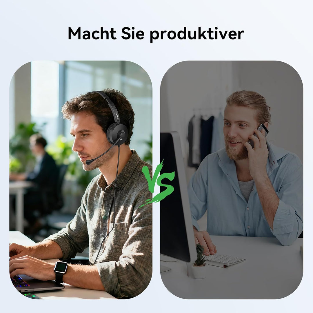 TECKNET Headset mit Mikrofon, USB Headset, kabelgebundenes PC-Headset, 2,0 m langes Kabel, Stereo-Ko