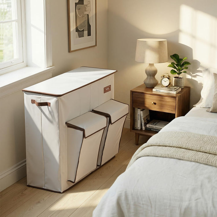 SOLEDI 220L Wäschekorb mit Deckel, Wäschesammler 3 Fächer mit 2 Seitentaschen, Laundr Baskets mit 3