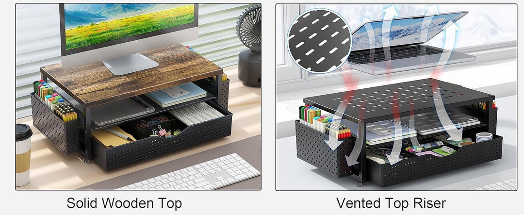 Monitorständer mit Schublade, Schreibtischorganizer und Zubehör, 2-stufiger Computer Monitor Erhöhun