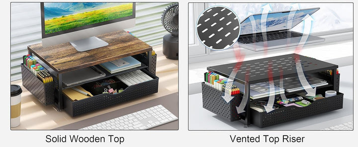 Monitorständer mit Schublade, Schreibtischorganizer und Zubehör, 2-stufiger Computer Monitor Erhöhun