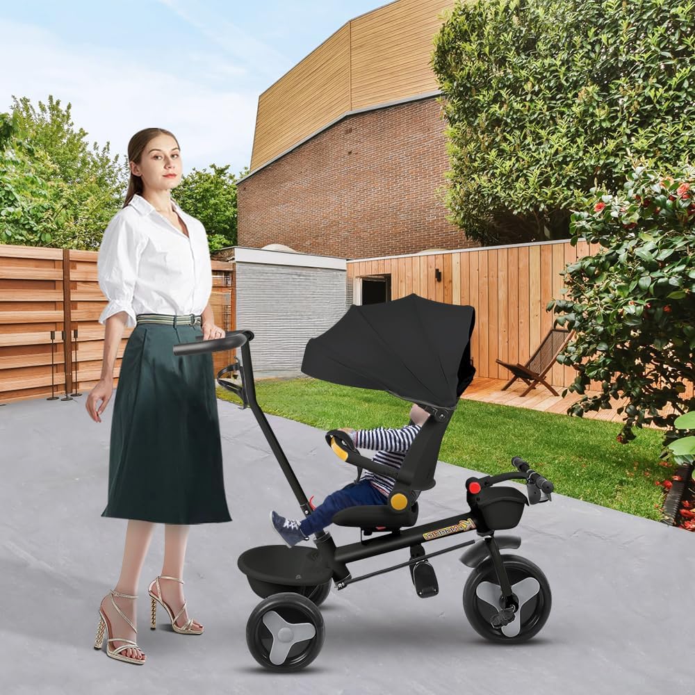 Multi-Funktions-Kinderdreirad, Dreirad 5 in1, Kleinkind-Dreiräder-Kinderwagen, mit Verstellbarem Sch