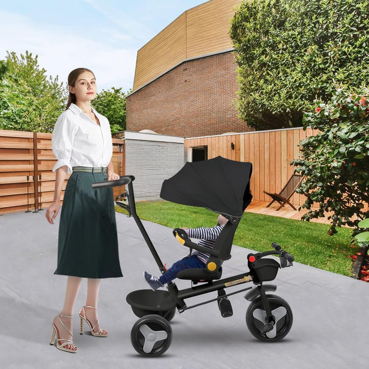 Multi-Funktions-Kinderdreirad, Dreirad 5 in1, Kleinkind-Dreiräder-Kinderwagen, mit Verstellbarem Sch