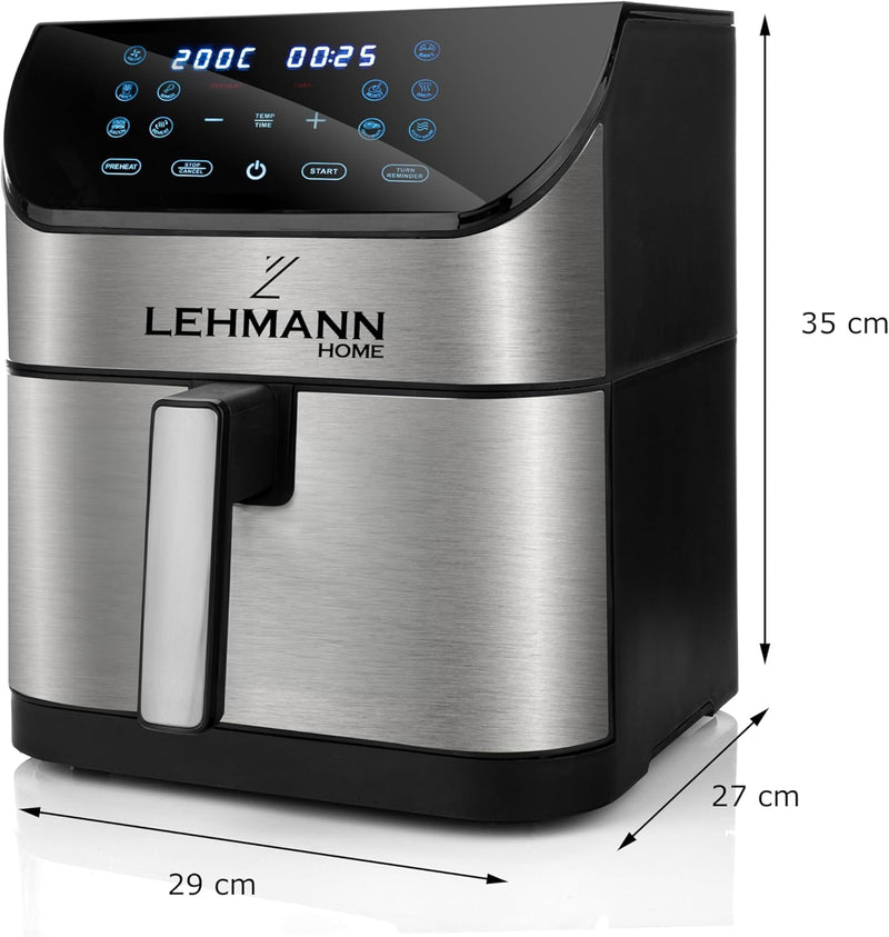 Lehmann Friteuse Heissluft XXL 1800 W, Heissluftfritteuse 8L mit bis zu 10 Programmen, Air Fryer mit