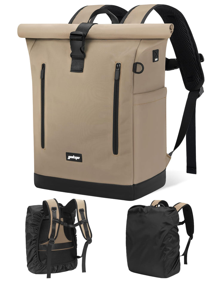 Rucksack Damen & Herren, 24-30L Rolltop Rucksack Laptoprucksack mit 17 Zoll Laptopfach & USB Anschlu
