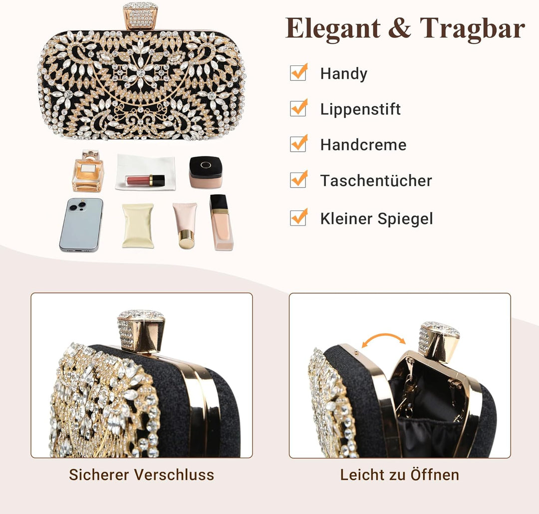 DIRRONA Strass Damen Handtasche Elegante Hochzeits Braut Clutch Bag Exquisite Kettentasche Glitzer P