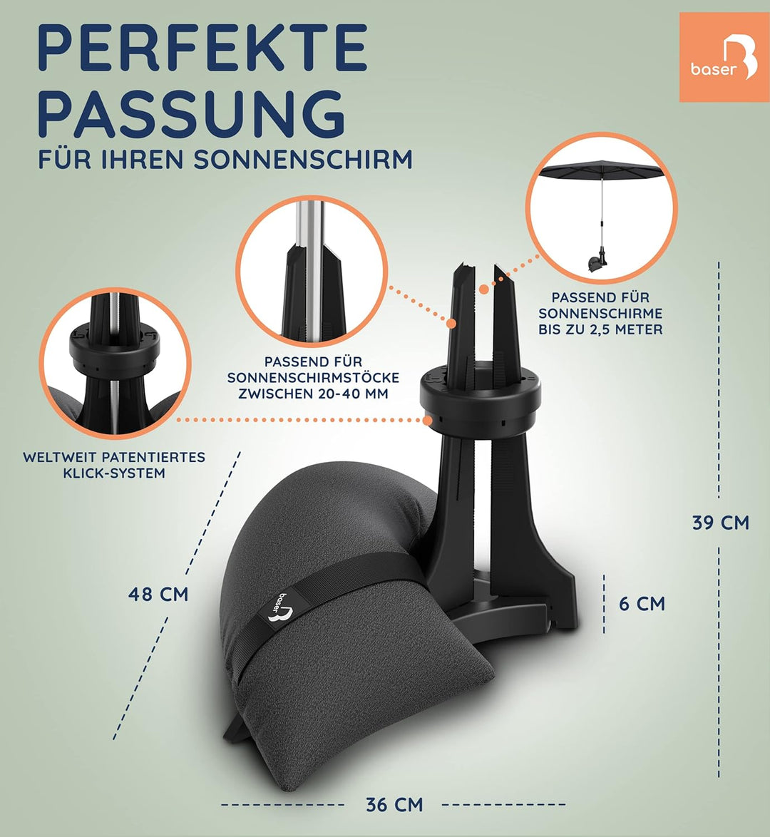 Balkon-Sonnenschirmständer von Baser mit befüllbaren Sandsäcken als Gewichte (20 bis 50 kg), für Sch