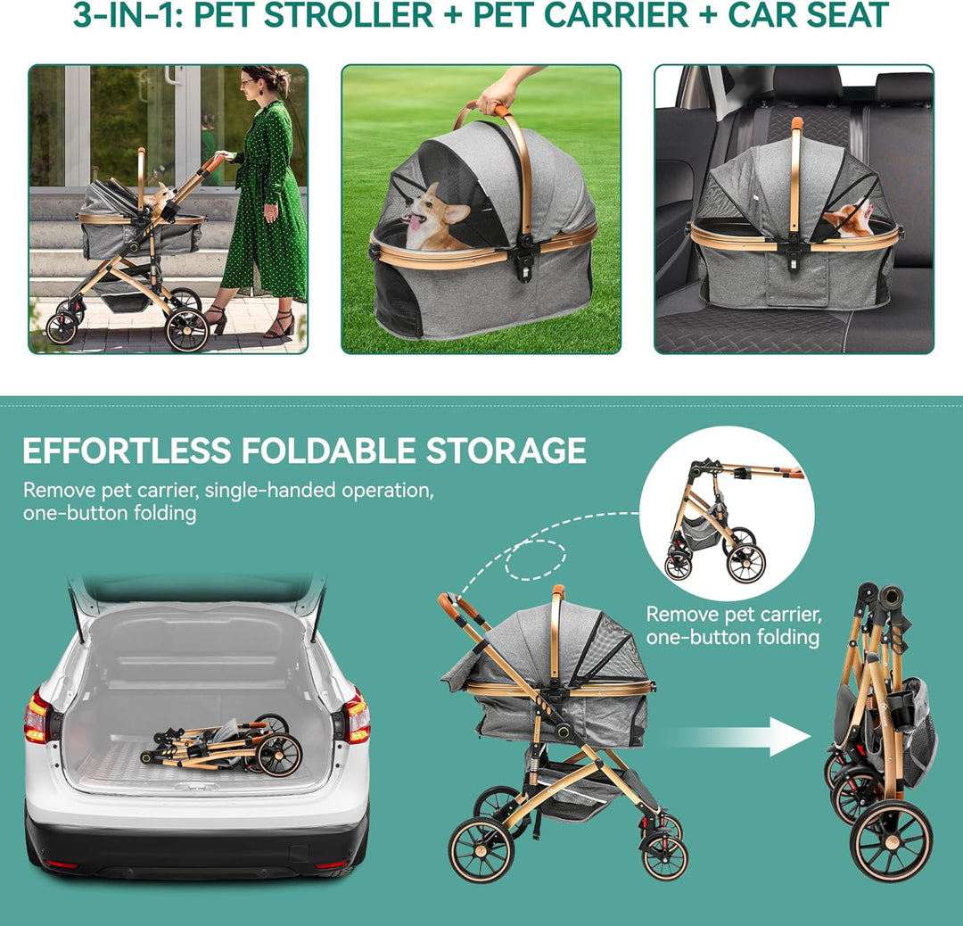 YITAHOME Hundewagen 3 in 1 Hundebuggy Bis 20kg, Klappbar, Hundewagen für Kleine Hunde, Hundebuggy Kl
