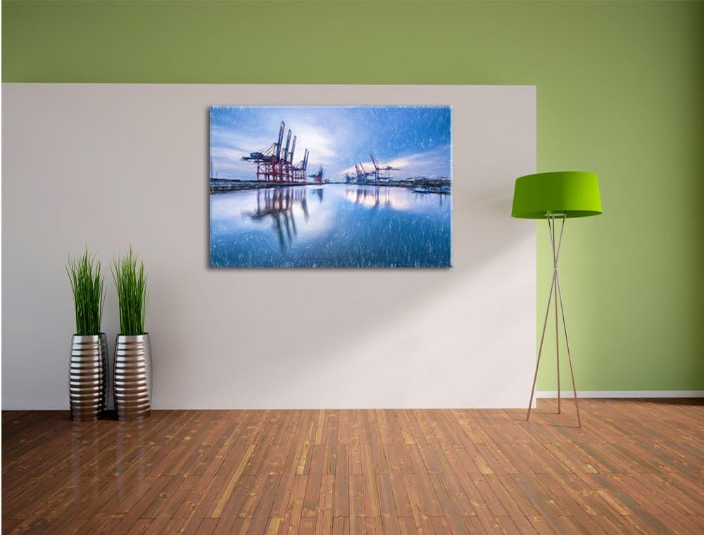 Pixxprint Hafen im Abendschein als Leinwandbild/Grösse: 100x70 cm/Wandbild/Kunstdruck/fertig bespann