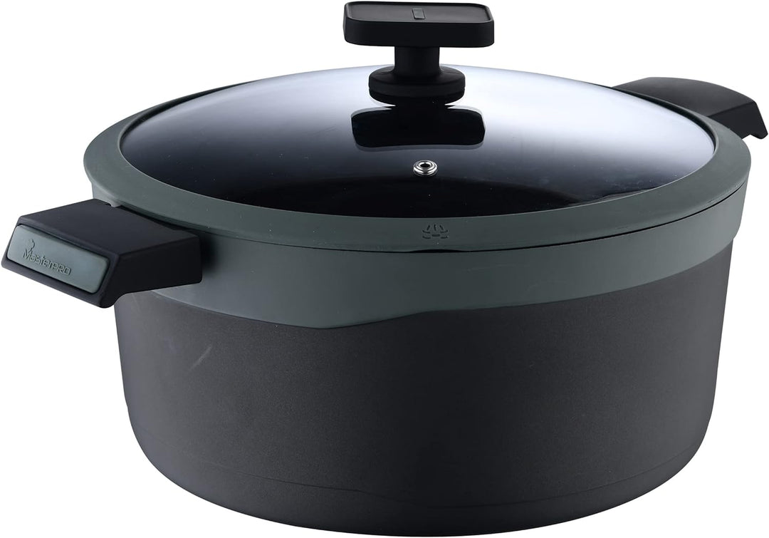 MasterPRO Gastro Reeco | 20 cm und 10 cm Höhe Stieltopf mit Deckel | Heatdot | Recycelter Aluminiumg