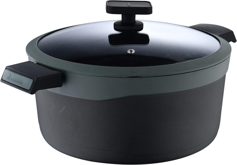 MasterPRO Gastro Reeco | 20 cm und 10 cm Höhe Stieltopf mit Deckel | Heatdot | Recycelter Aluminiumg