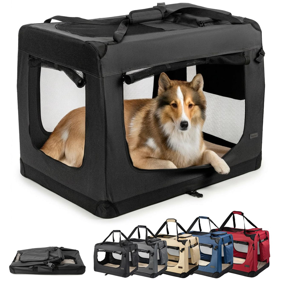 Dibea Hundetransportbox Hundetasche Hundebox Faltbare Kleintiertasche Schwarz (XXL) 90x61x65