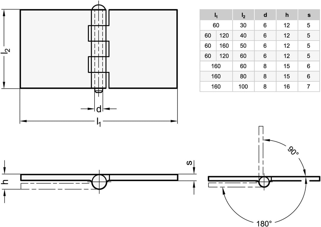 Ganter Normelemente | Scharnier zum Anschweissen - GN 1366-ST-120-60-A-BL | Stahlprofil | BxL: 120x6