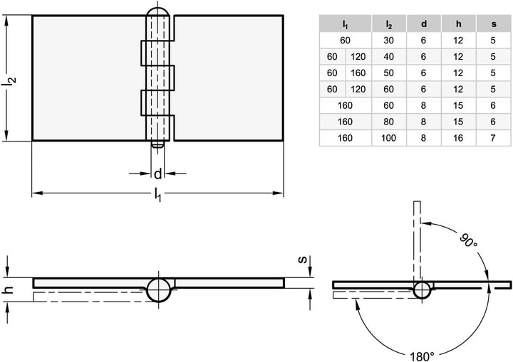 Ganter Normelemente | Scharnier zum Anschweissen - GN 1366-ST-120-60-A-BL | Stahlprofil | BxL: 120x6