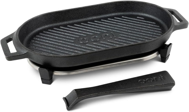 Ooni Grizzler Pfanne aus Gusseisen, Grill-Bratpfanne, 31 cm x 16 cm, Grillplatte mit abnehmbarem Gri