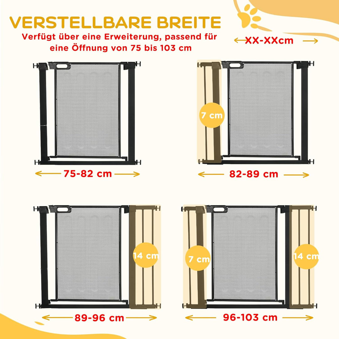 PawHut Hunde Türschutzgitter, Treppengitter, Hundegitter ohne Bohren, 75-103 cm Breite Absperrgitter