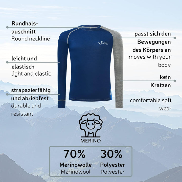 Black Crevice Herren Langarmshirt aus Merino Wolle S Anthracite/Forest Green, S Anthracite/Forest Gr