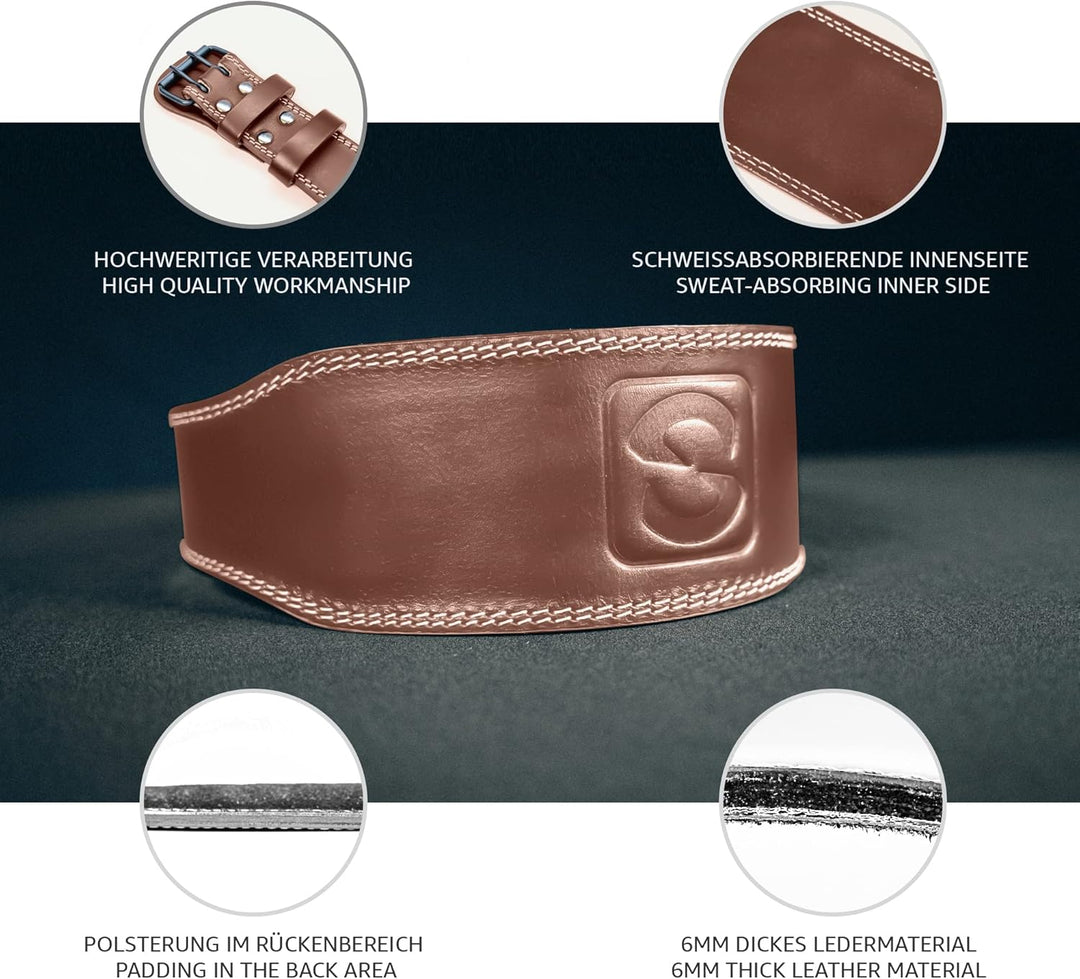 SINOVATI Gewichthebergürtel | Gym Gürtel für Kraftsport wie Deadlift, Kniebeugen und Fitness | Leder