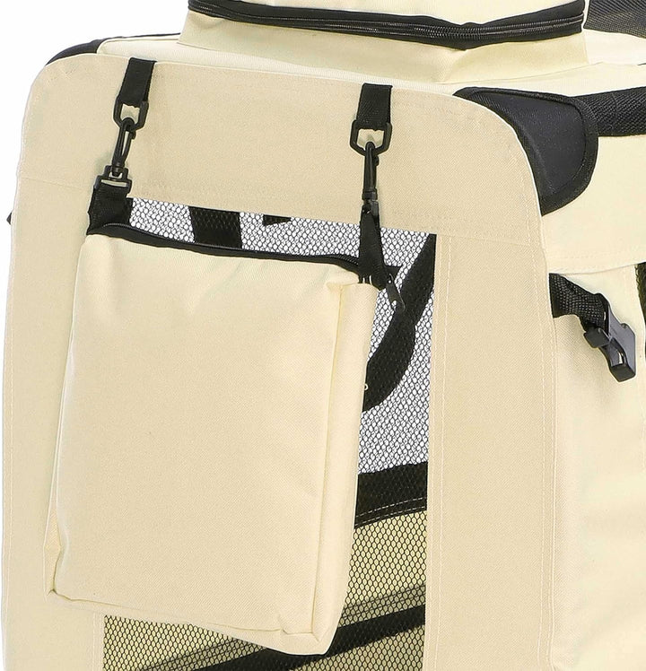 Fudajo Faltbare Transportbox in Beige für Haustiere, Grösse M (60x42x44cm), Tragegriff, Liegedecke