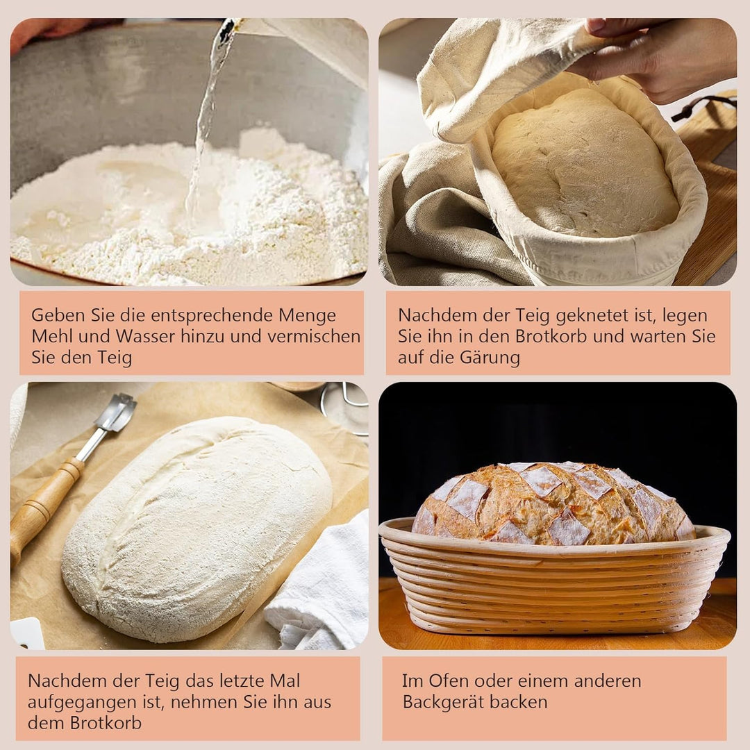 2er-Set Gärkörbchen, Gärkorb, Runde und Ovale Gärkorb Zum Brotbacken-Set, Brotkorb Mit Brotmesser mi