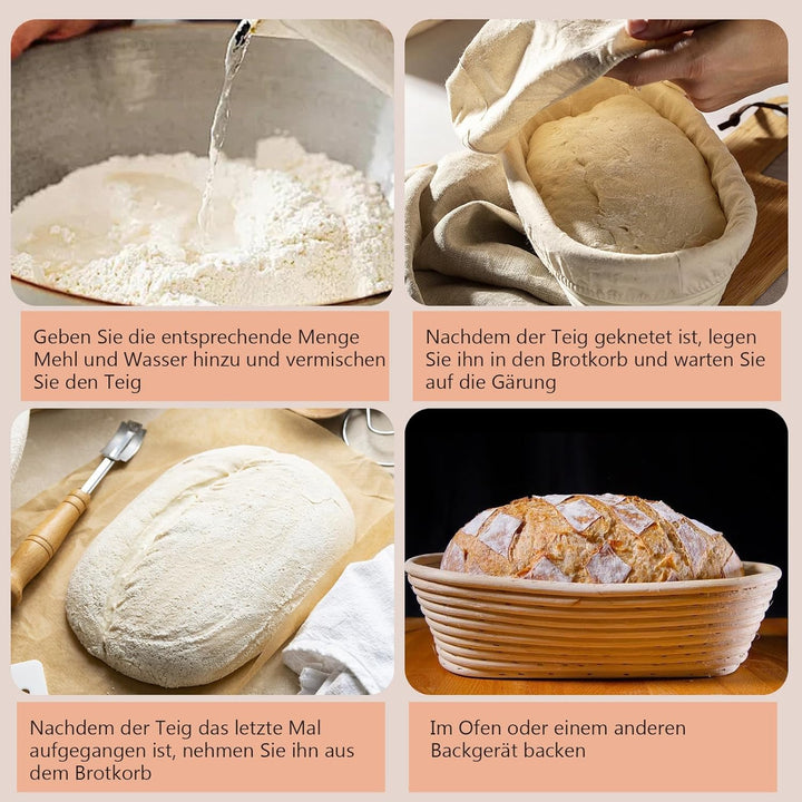 2er-Set Gärkörbchen, Gärkorb, Runde und Ovale Gärkorb Zum Brotbacken-Set, Brotkorb Mit Brotmesser mi
