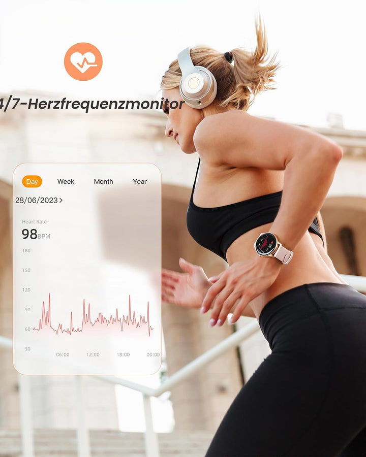 AGPTEK Smartwatch, 1,3 Zoll runde Armbanduhr mit personalisiertem Bildschirm, Musiksteuerung, Herzfr