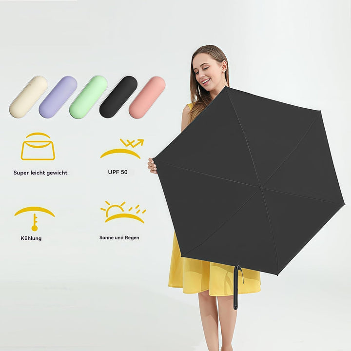 BAODINI Reise-Mini-Regenschirm für Geldbörse mit Etui, klein, kompakt, UV-Schutz, sonnenleicht, klei