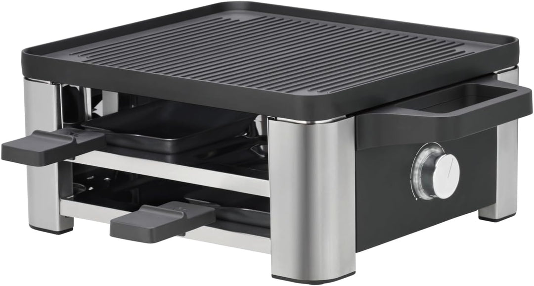 WMF Lono Raclette Grill mit Pfännchen und Schiebern, Raclette 4 Personen, 870 W, edelstahl
