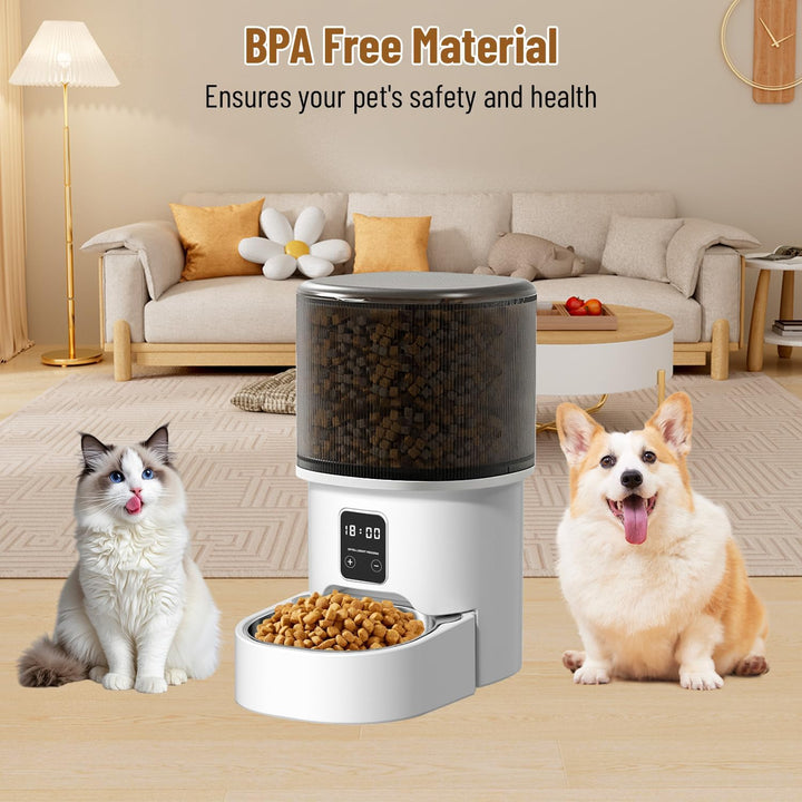 Futterautomat Katze 4L, Katzen Futterautomat mit Timer und Portionskontrolle, 1–6 Mahlzeiten pro Tag