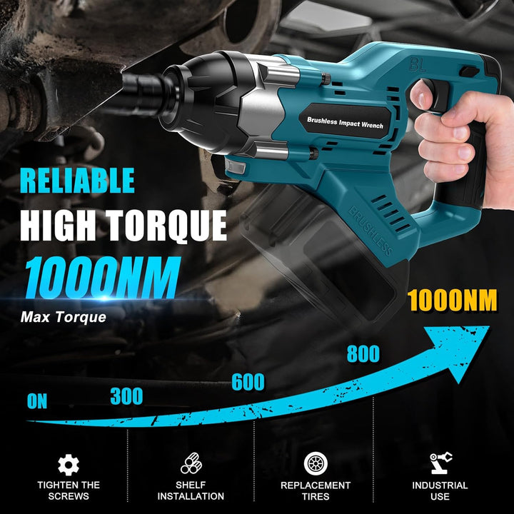 1000Nm Akku Schlagschrauber Kompatibel mit Makita 18V Batterie (Ohne Akku), 1/2 Zoll Bürstenloser Sc