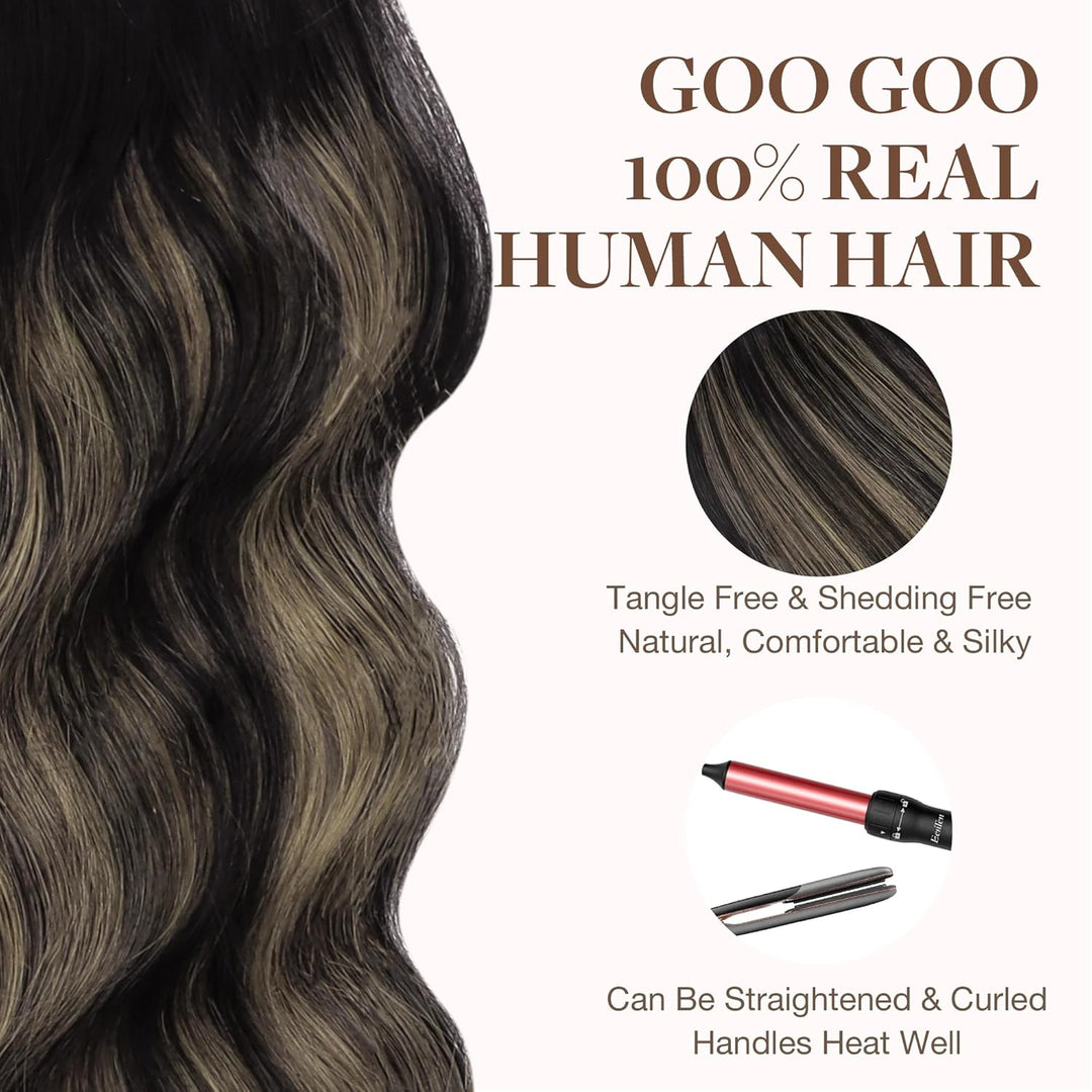 GOO GOO Tape in Extensions Echthaar, Balayage Naturschwarz Gemischt Hellblond 40cm 20pcs 50g, Haarve