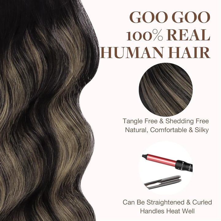 GOO GOO Tape in Extensions Echthaar, Balayage Naturschwarz Gemischt Hellblond 40cm 20pcs 50g, Haarve