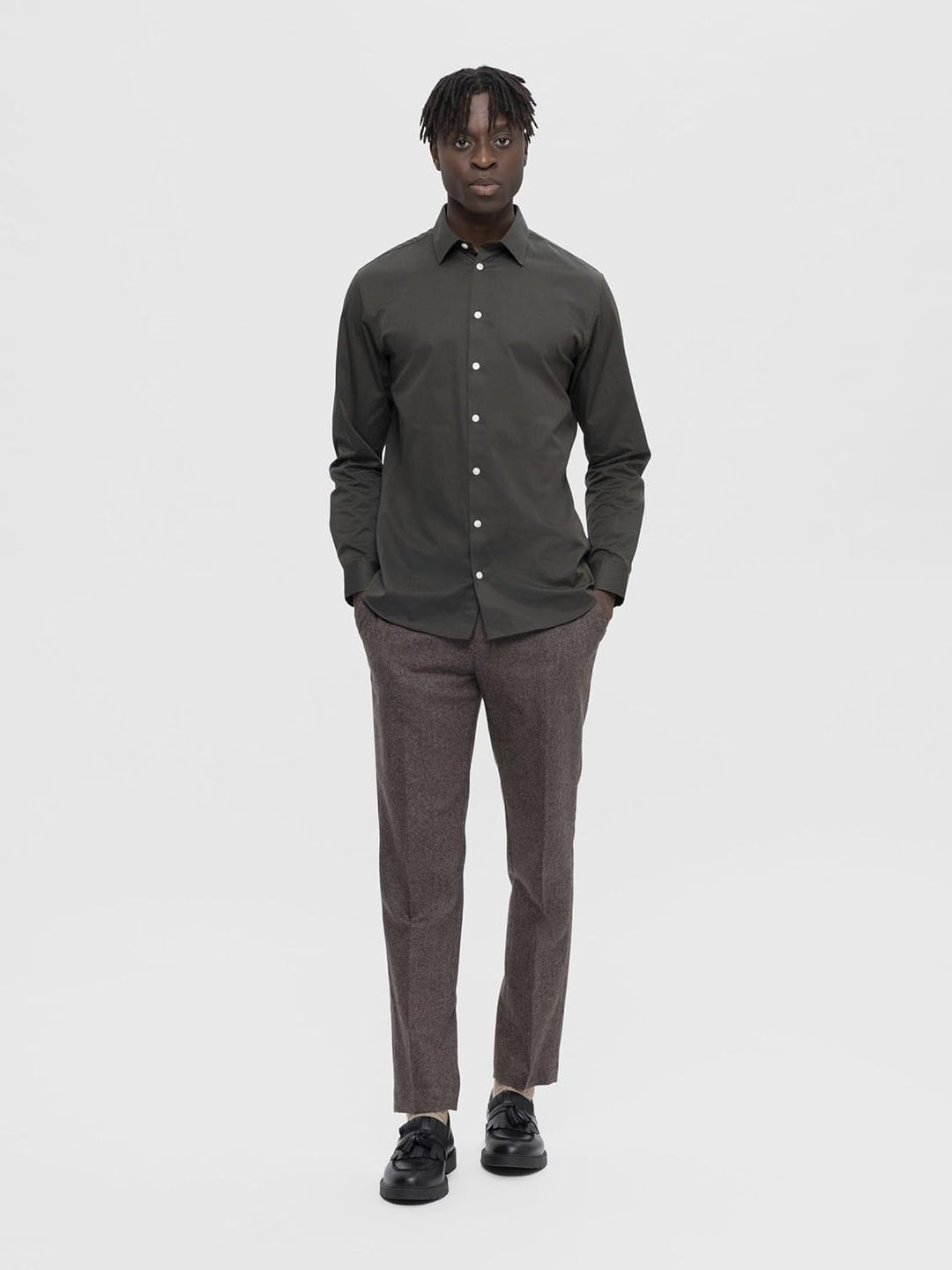 SELETED HOMME Herren Slhslimethan Shirt Ls Classic Noos Hemd S Forest Night/Detail:w. Black, S Fores