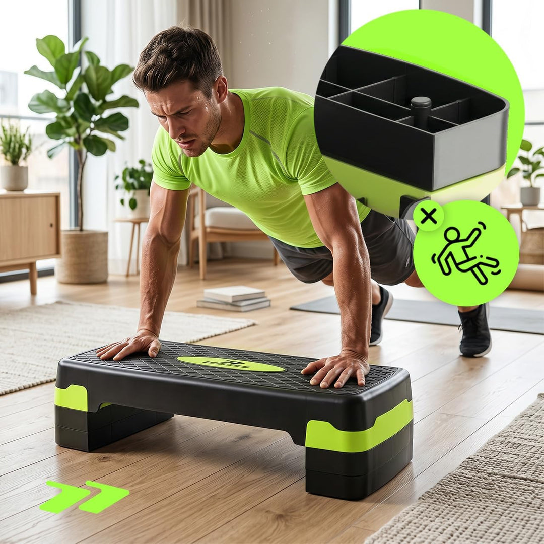 Stepper Fitness Aerobic Step 3 Stufen 10/15/20 cm, 120 kg 67 x 27 cm, Höhenverstellbares Steppbrett