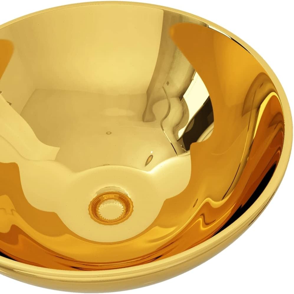 WIFESE Waschbecken 32,5x14 cm Keramik Golden Aufsatzwaschbecken Eckig Waschbecken Gäste WC Badezimme