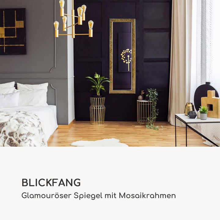 Glamour by Casa Chic Wandspiegel - Gold - Gross - 130x45 cm - Mosaikspiegel - Badspiegel Gold Rectan