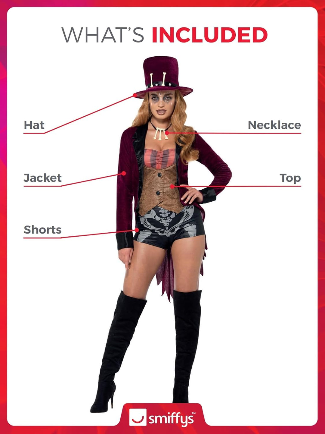 Smiffys Fever Voodoo Costume, Black &amp; Red Halloween und Karneval X-Small (UK 4-6) Schwarz, X-Small (