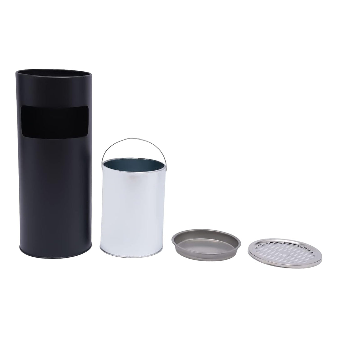 30L Stand Mülleimer Metall mit Inneneimer Draussen Abfalleimer aus Edelstahl Ø25×60 cm (Schwarz)