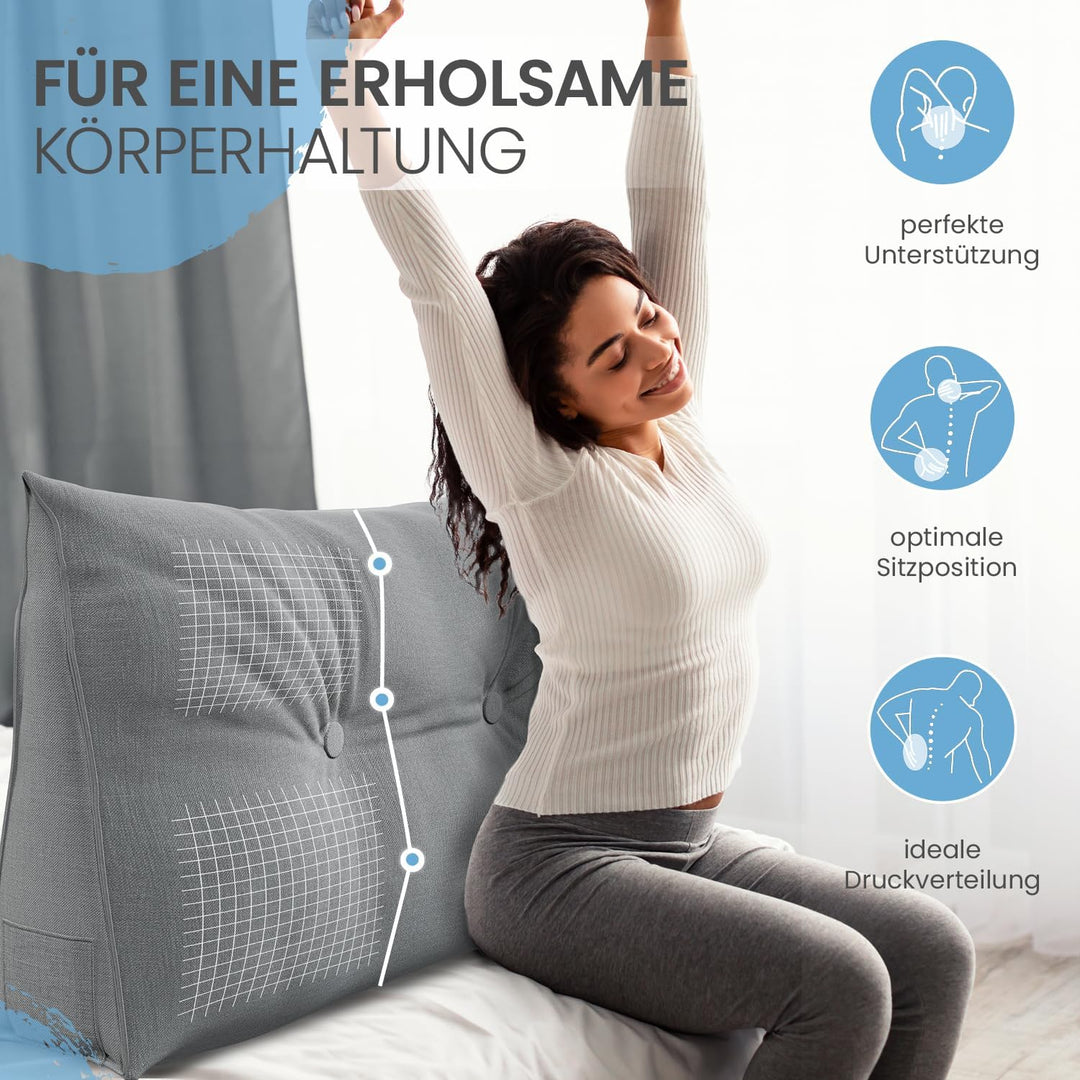 ELONEO Rückenkissen 90 cm breit, Keilkissen für Bett und Sofa geeignet, dreieckiges Lesekissen, Kiss